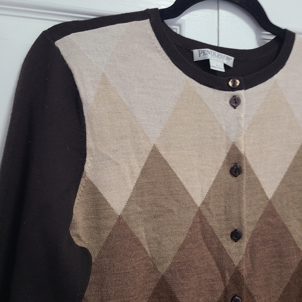 Pendleton Merino Wool Brown Argyle Cardigan‎ Size Large - Picture 3 of 8